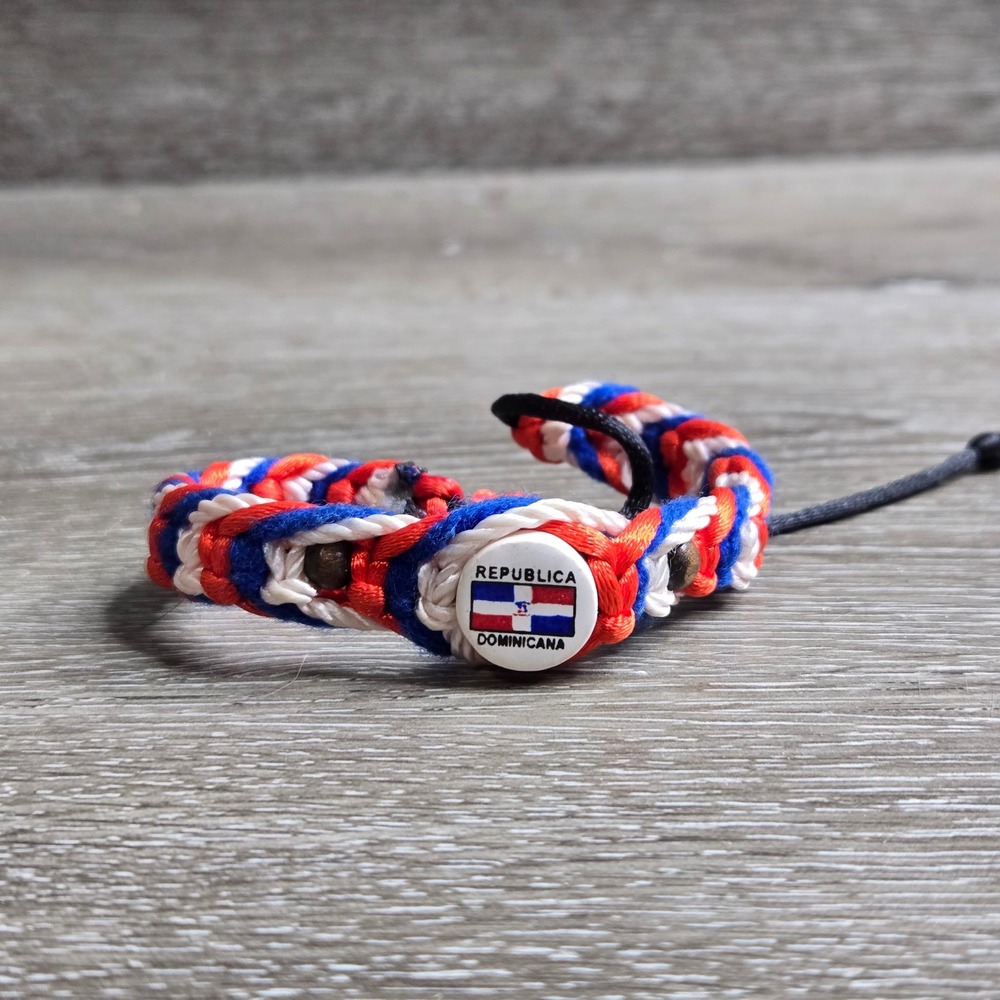 Republica Dominicana Woven Bracelet Flag Colors Red White Blue Souvenir Jewelry